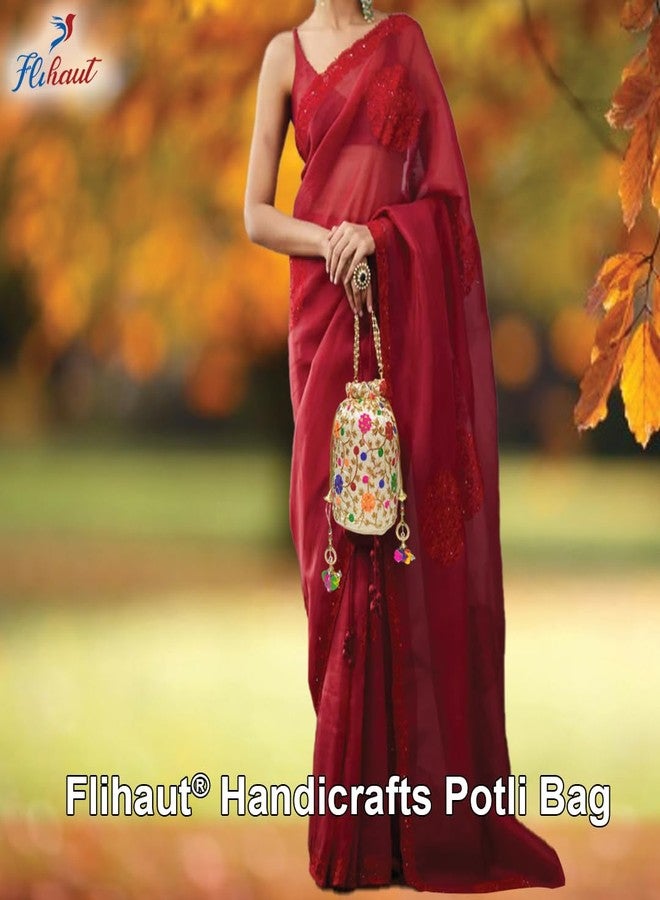 FLIHAUT® Beautiful Ethnic Potli Bag with Beadwork for Women, Girls, Weddings, Return Gift, Parties (Peach) - Image 2